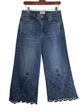 DRIFTWOOD Martha Wide Leg Crop Jeans Embroidered Scallop Hem Boho Denim Size 27
